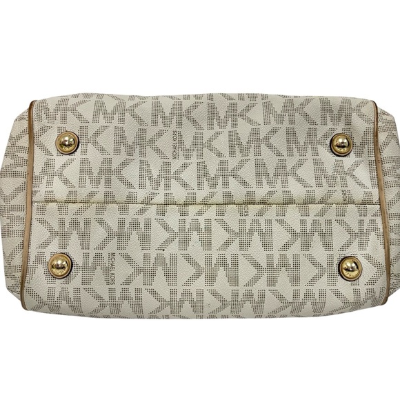 MICHAEL Michael Kors Grayson Ivory/Tan Medium Signature Logo Satchel & Wristlet - Picture 5 of 16